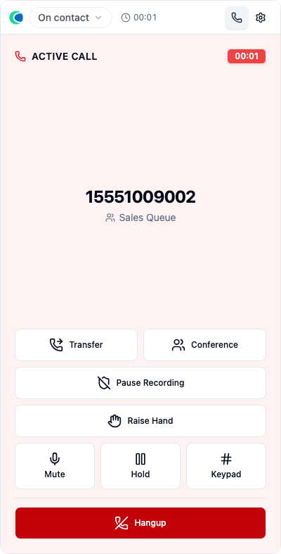 An active call with the full control set