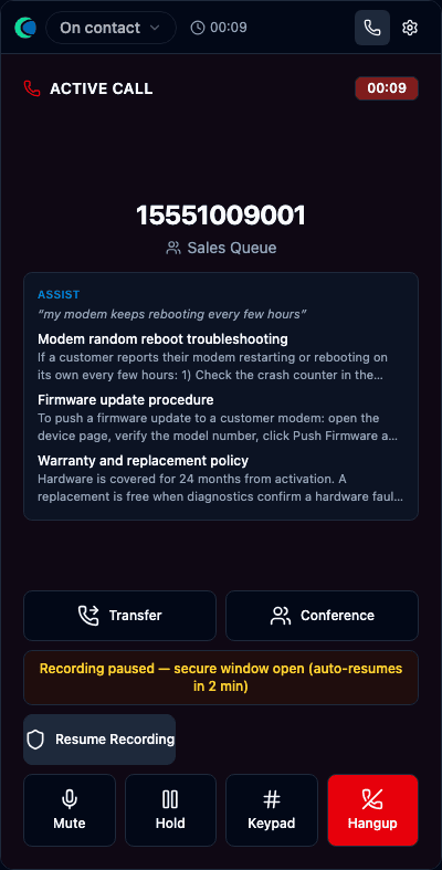 Recording paused with the secure-window banner and Resume Recording