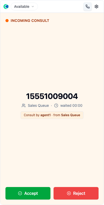 The receiving agent's INCOMING CONSULT offer