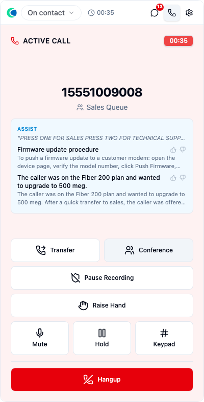 In conference β both agents and the caller connected