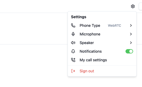 The CCP settings menu with the My call settings entry