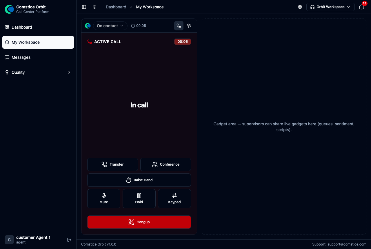 The agent's softphone with the transferred call connected