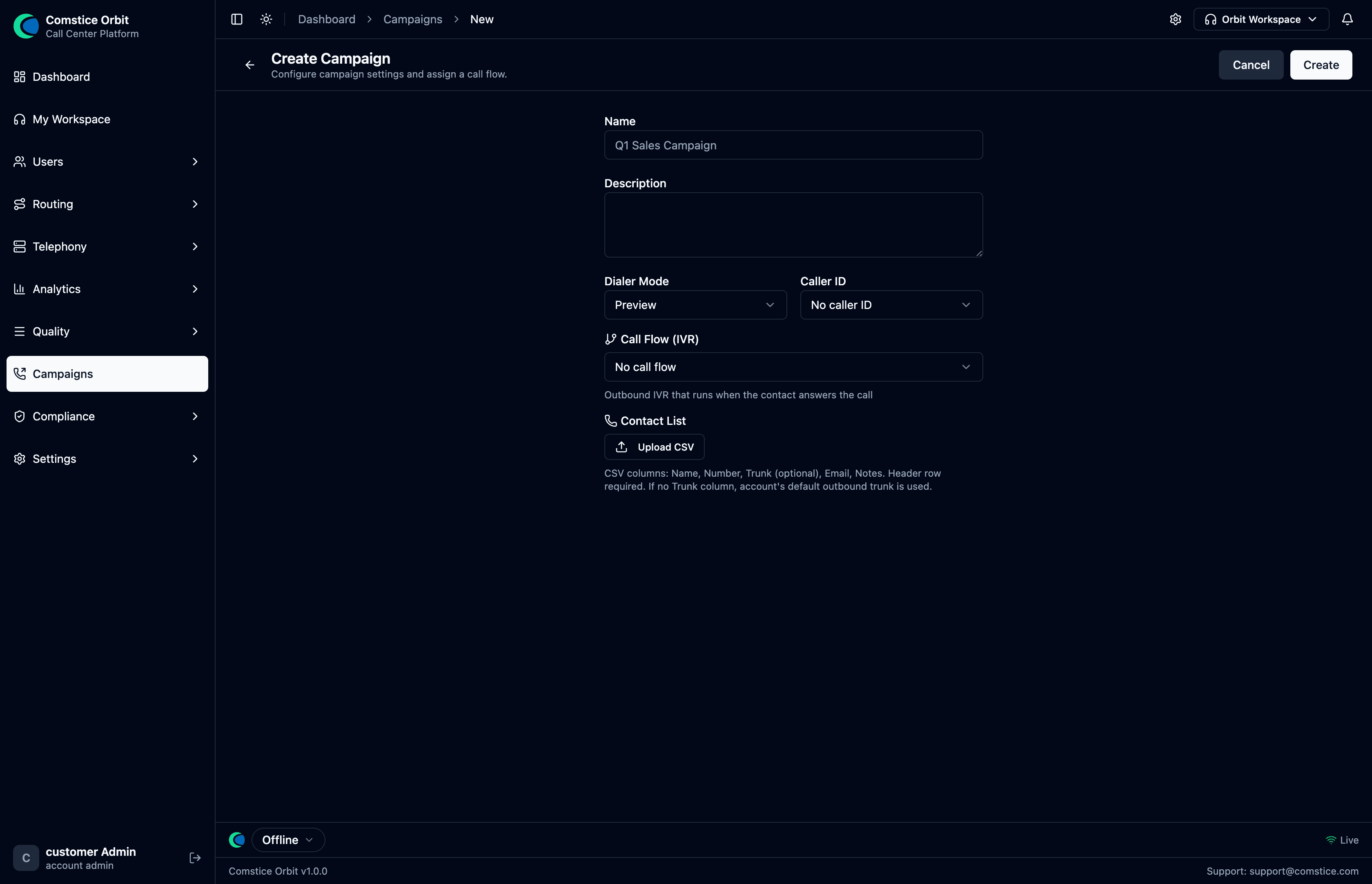 The Create Campaign page