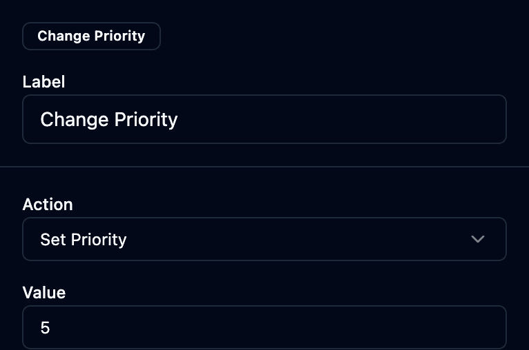 The change priority properties panel