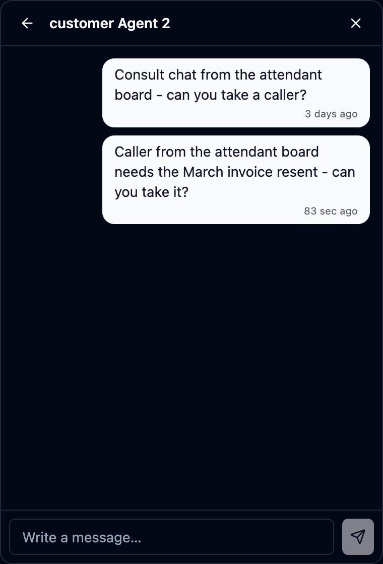 The floating chat dock open on a conversation