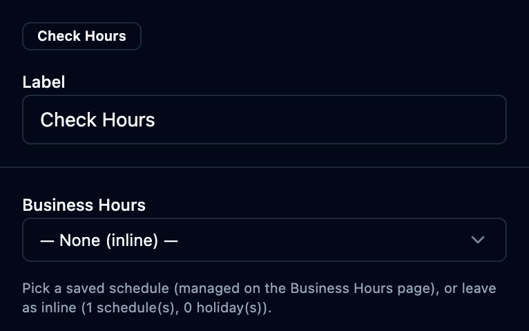 The check hours properties panel