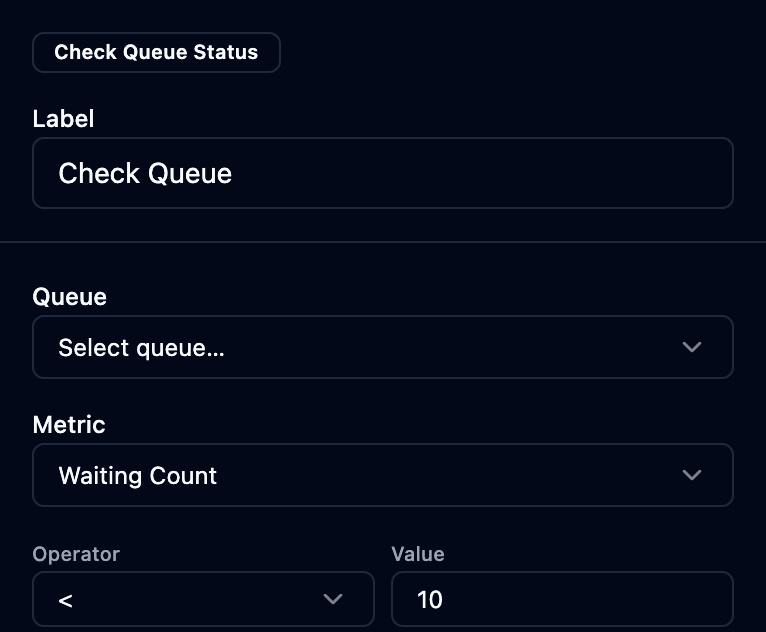 The check queue status properties panel