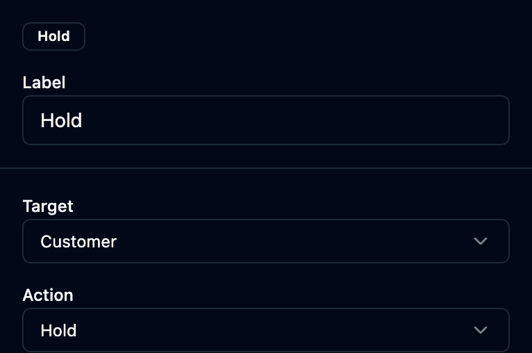 The hold properties panel
