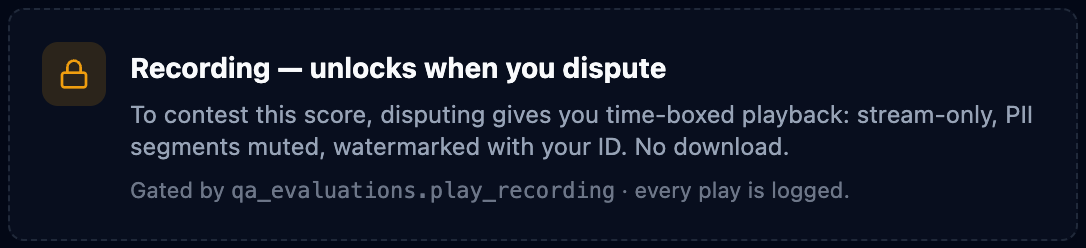 Locked recording card explaining that playback unlocks on dispute