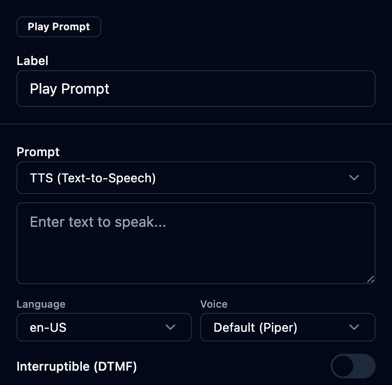 The play prompt properties panel