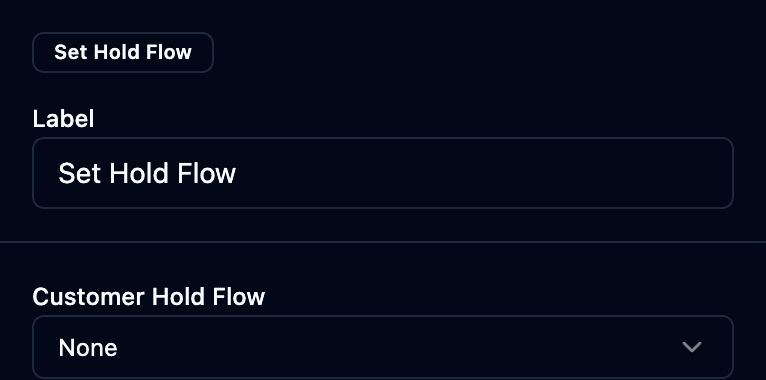 A set-flow properties panel — pick a saved flow or None
