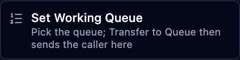 The set working queue block in the palette