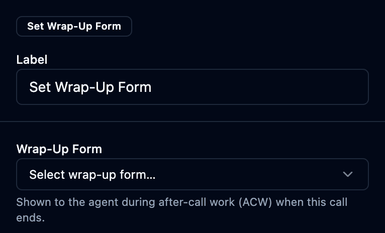 The set wrap-up form properties panel
