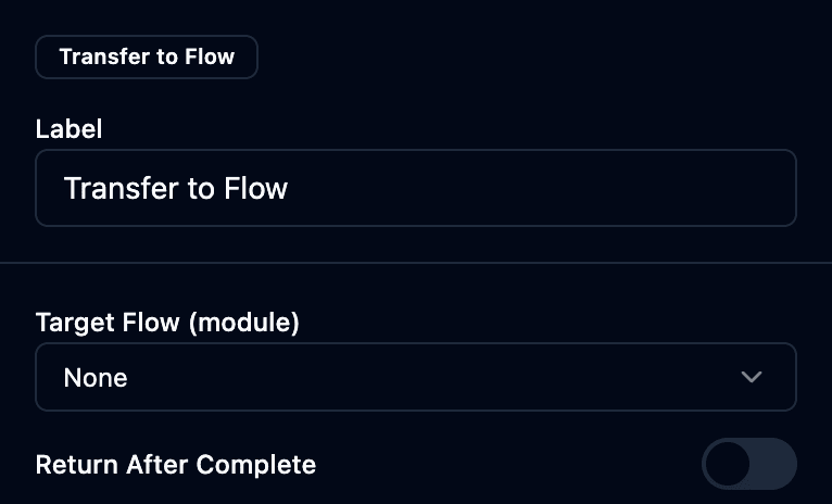 The transfer to flow properties panel