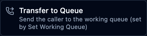 The transfer to queue block in the palette