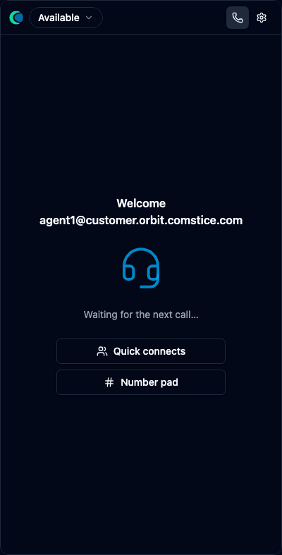 The Orbit Panel at rest, Available and waiting for a call