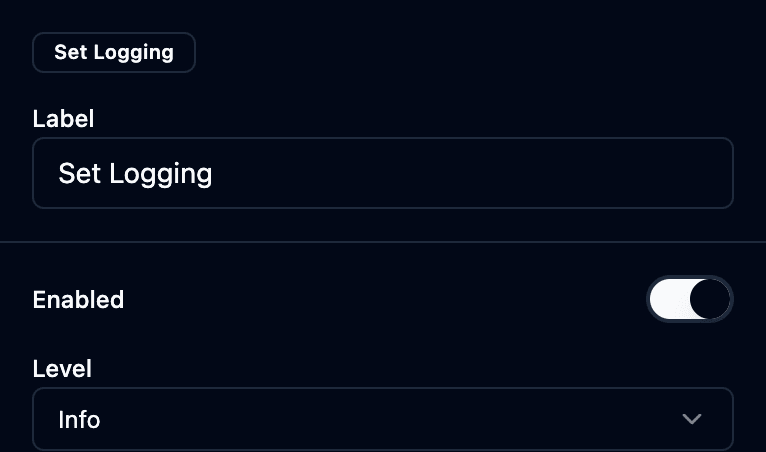 The set logging properties panel