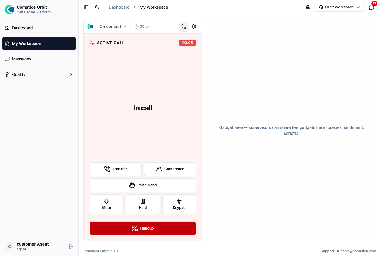 The agent's softphone with the transferred call connected